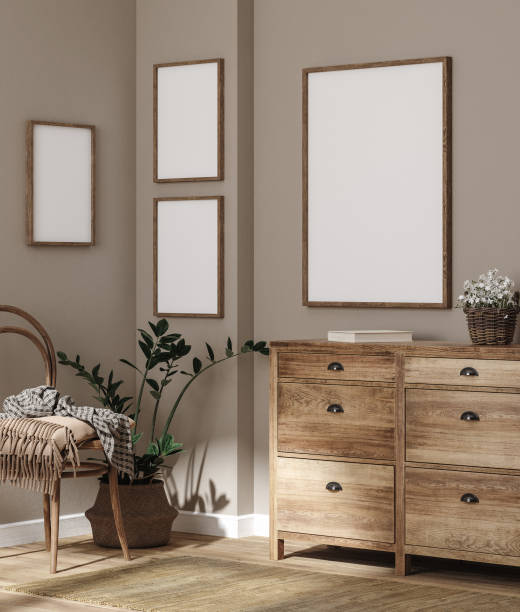 istock Mockup frame in farmhouse living room interior 1221840320