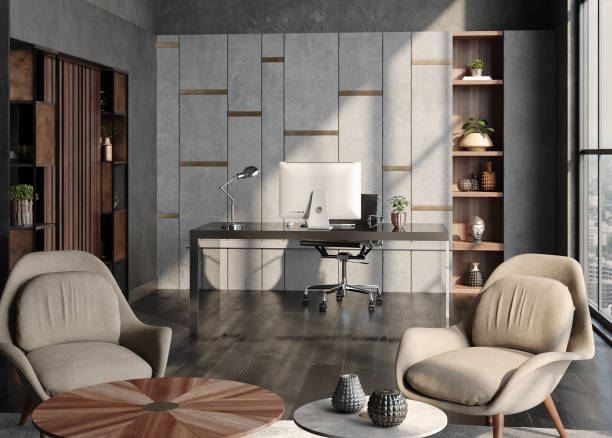 istock Modern home office interior in loft, industrial style 1221840321