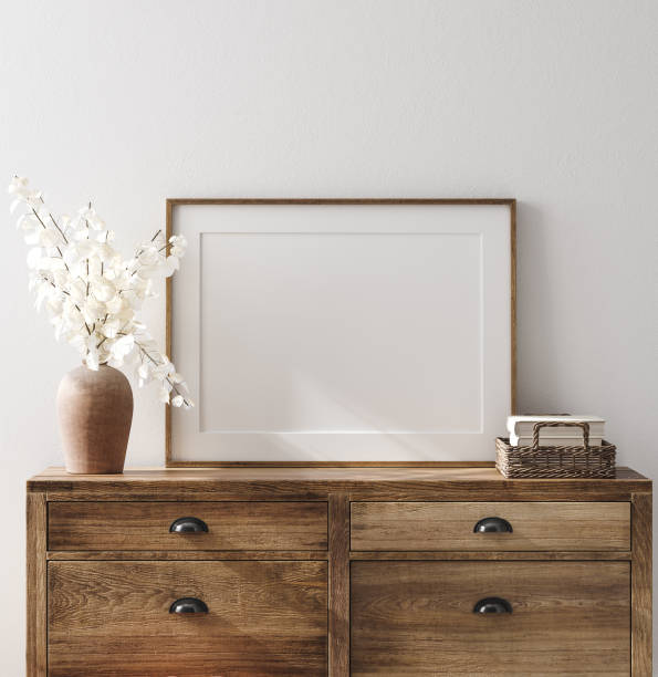 istock Mockup frame in farmhouse living room interior 1221840326