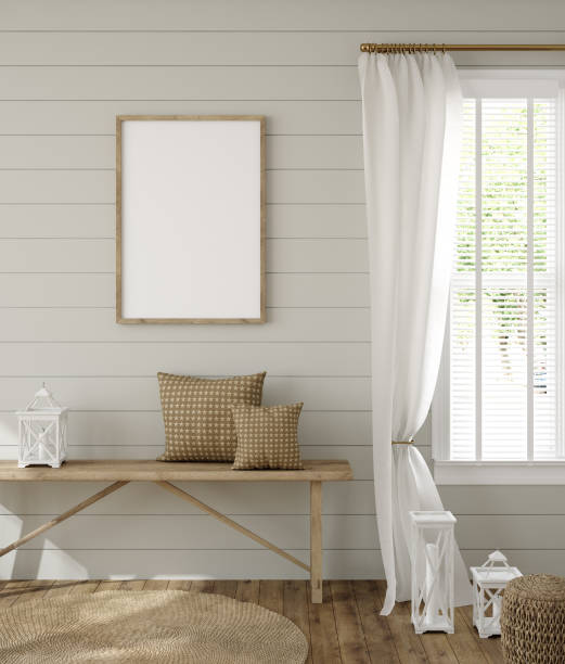 istock Frame mockup in farmhouse living room interior 1221840330