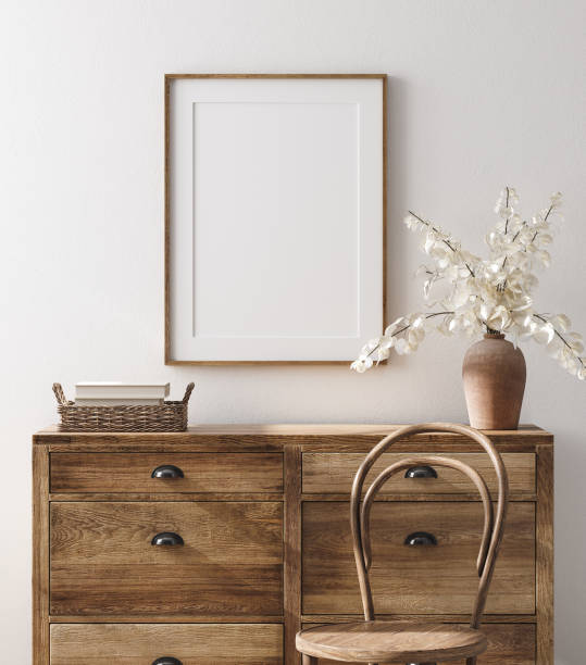 istock Mockup frame in farmhouse living room interior 1221840341