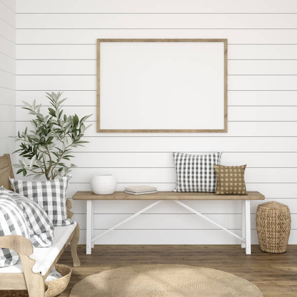 istock Frame mockup in farmhouse living room interior 1221840355