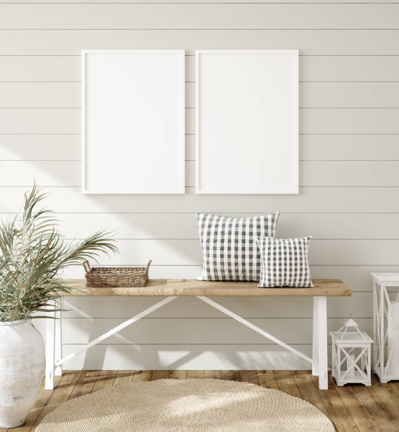 istock Frame mockup in farmhouse living room interior 1221840392