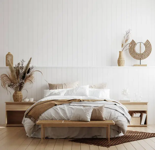 Photo of White cozy coastal bedroom interior