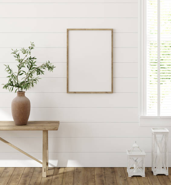 istock Frame mockup in farmhouse living room interior 1221840594