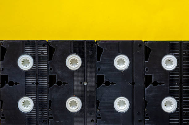 istock Creative background with video cards on a yellow. 1221840984