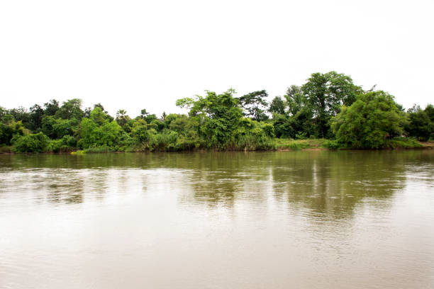 Movement and flowing of water in Mae Khlong or Meklong river in Ban Pong at Ratchaburi Province, Thailand in evening time