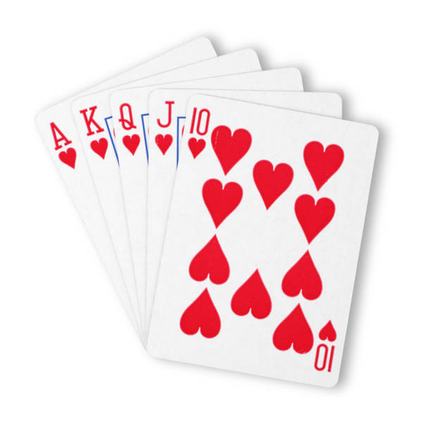 Hearts royal flush flat on white winning hand business concept A Hearts royal flush flat on white winning hand business concept hand of cards stock pictures, royalty-free photos & images