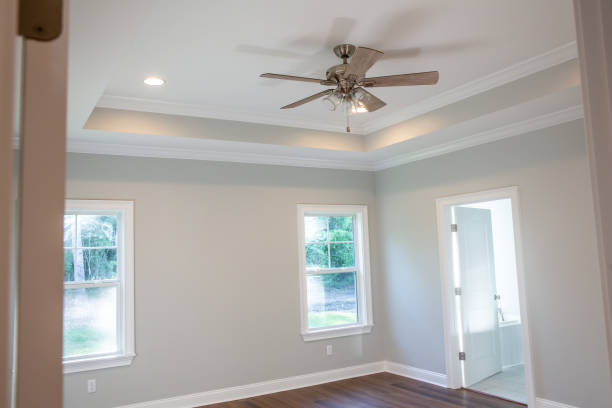 istock Modern new Construction house master bedroom with Tray ceiling and fan 1221847249