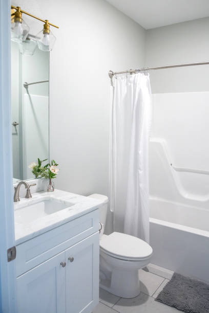 istock Small guest bathroom in a new construction medium sized house 1221848054