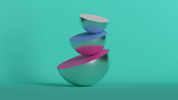 istock 3d render modern balance sculpture. Figure made of primitive shapes. Smooth low contrast light. 1221848202