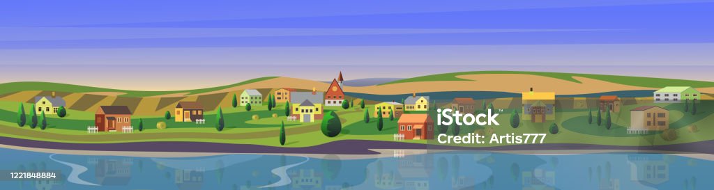 Lovely Small Town Flat Cartoon Landscape Countryside Background Vector  Illustration Concept Stock Illustration - Download Image Now - iStock