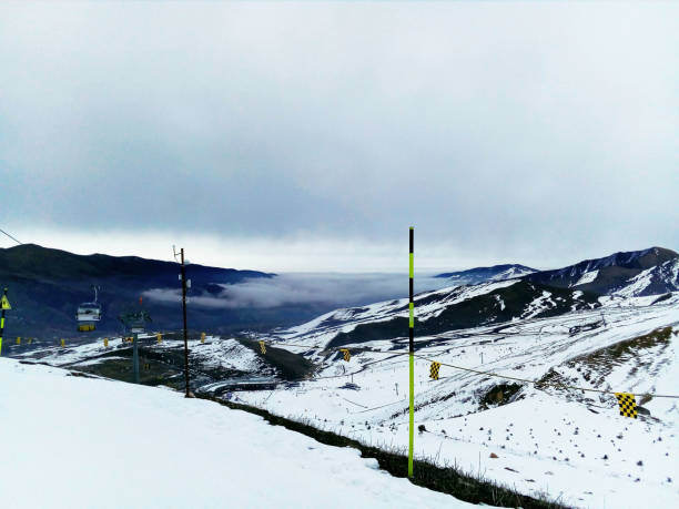 istock Skiing resort. Cableway and sky trams. Top view 1221850025