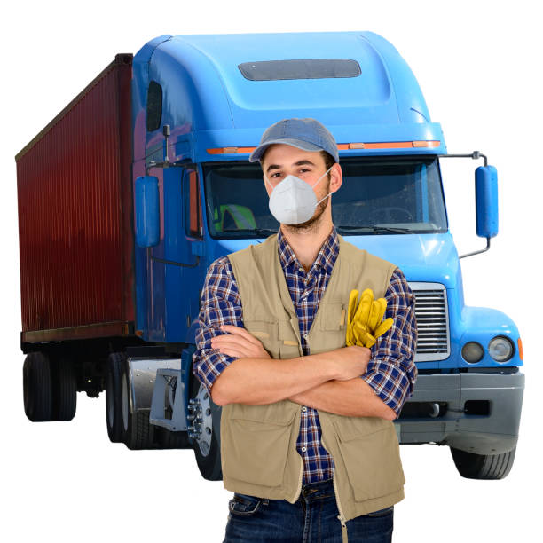 istock Young truck drivers with protective mask during pandemic 1221852381