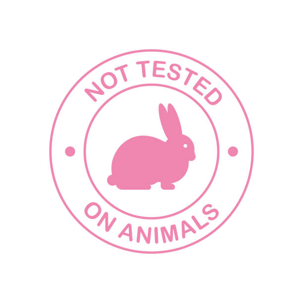 nicht an tieren getestet. grausamkeit frei rosa banner. vegane emblem. verpackungsdesign. naturprodukt. vektor-stock-illustration. - hase schminken stock-grafiken, -clipart, -cartoons und -symbole