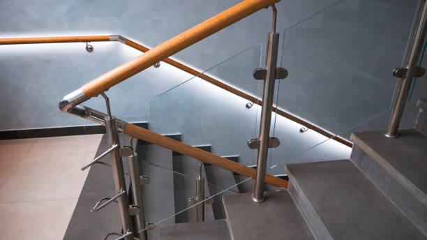 istock New glass staircase with railing. 1221852907