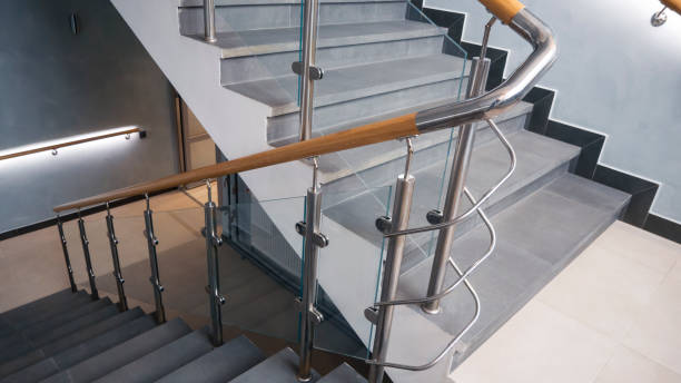 istock New glass staircase with railing. 1221852924