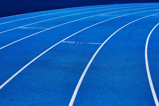 istock Photo of blue stadium tracks 1221854768