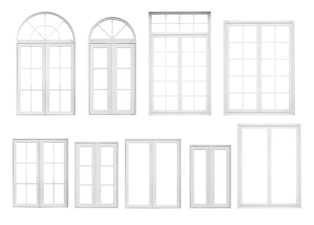 istock Real vintage house window frame set collection isolated on white background 1221854907