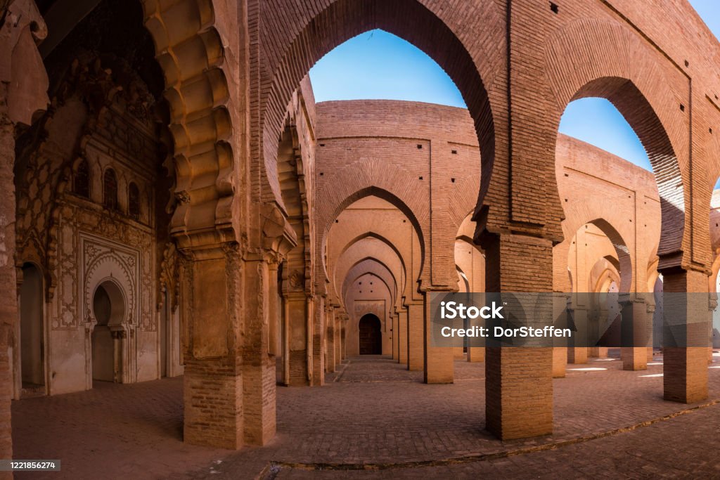 Hitorical Almohad Tin Mal Mosque in Morocco Wide Angle Shot of Public Old Almohad Tin Mal Mosque in Morocco Tin Mal Mosque Stock Photo