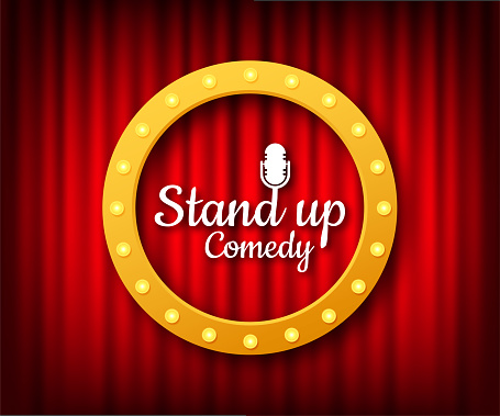 Stand up in flat style on red background. Retro microphone icon. Mic stand. Vector stock illustration