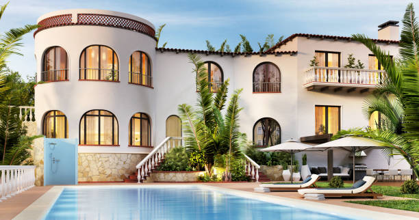 bellissima villa di lusso - swimming pool luxury mansion holiday villa foto e immagini stock