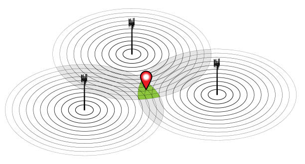 illustrazioni stock, clip art, cartoni animati e icone di tendenza di triangolazione della torre cellulare - tower isometric communications tower antenna