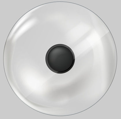 Realistic glass lid for pot or pan. Classic round lid with plastic handle for dishes. Glass lid for the pan.