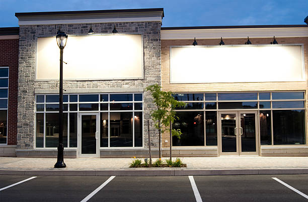 Abandoned Store Fronts in a New Strip Mall Development stock photo