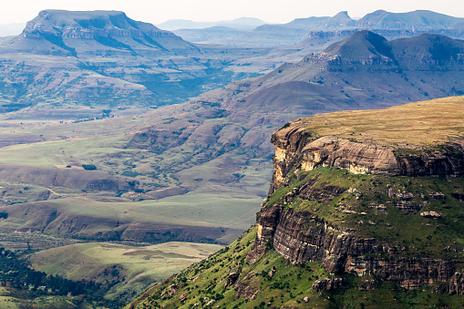 drakensberg mountain range looking down in the valley close to Witsieshoek