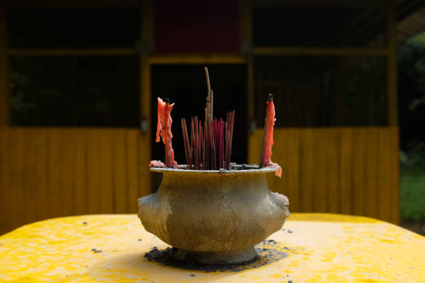 istock Incense Bowl with Incense Sticks neear Shrine on Pulau Ubin 1221868641