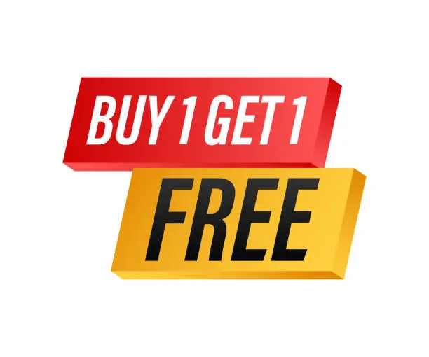 Vector illustration of Buy 1 Get 1 Free, sale tag, banner design template. Vector stock illustration.