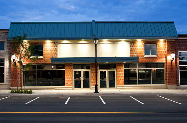 Abandoned Store Fronts in a New Strip Mall Development stock photo