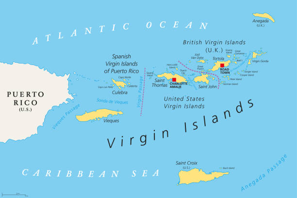 illustrazioni stock, clip art, cartoni animati e icone di tendenza di mappa politica delle isole vergini britanniche, spagnole e degli stati uniti - isabella island