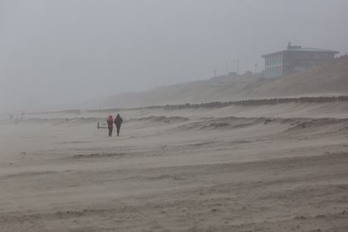 heavy storm on the beach of the Northern Sea at Zandvoort, Netherlands