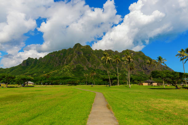 istock scenic view at Kualoa Regional Park in Oahu, Hawaii 1221874889