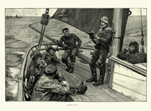 istock Fishermen listening to prayers, Sunday at sea, Victorian 1221875014