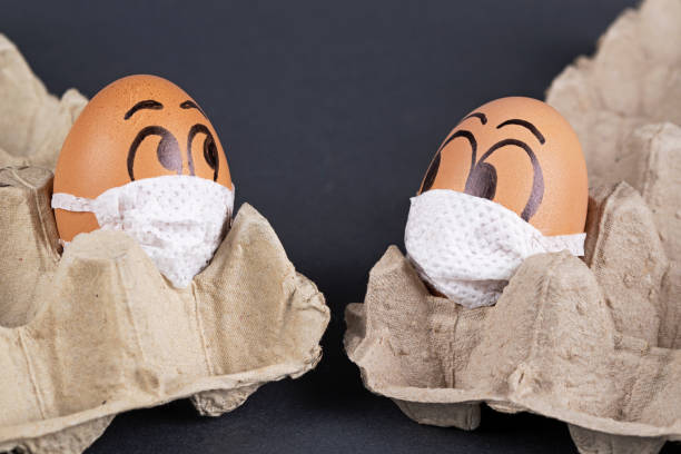 istock Eggs  wearing medical masks 1221876747