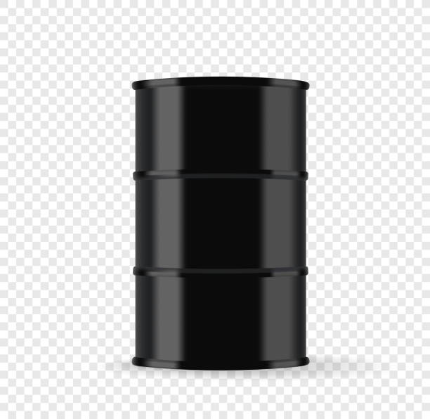 istock Black metal barrel with oil vector illustration isolated on transparent background 1221878095