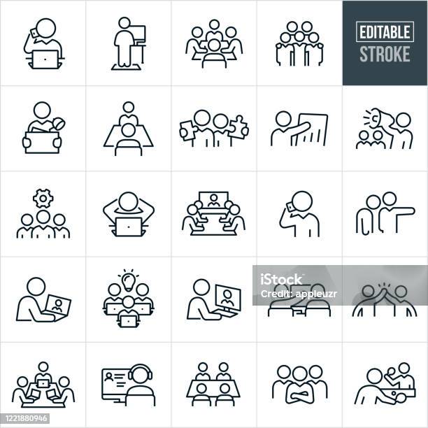 Working Office Culture Thin Line Icons Editable Stroke Stock Illustration - Download Image Now
