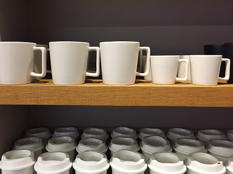 Coffee mugs on the shelf