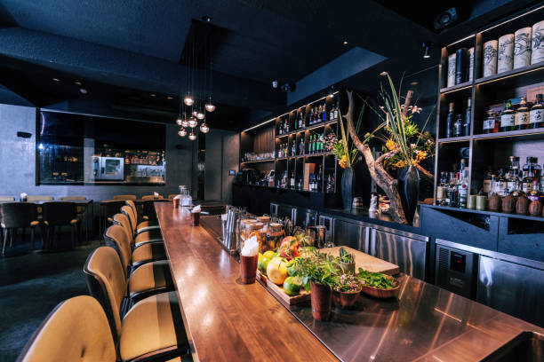 istock Modern empty cafe or night club, closed down during pandemic lockdown 1221884316