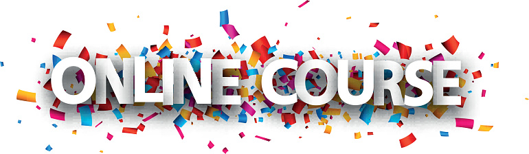 Online Course Sign Big White Online Course Sign Over Confetti Background Stock ...