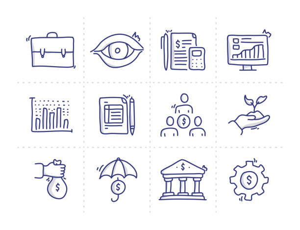 Simple Set of Business Economic Related Doodle Vector Line Icons Simple Set of Business Economic Related Doodle Vector Line Icons budget drawings stock illustrations