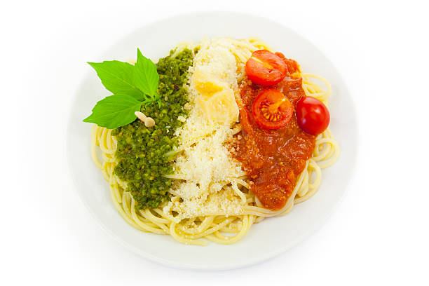Italian flag - pasta with green pesto, white parmesan and
