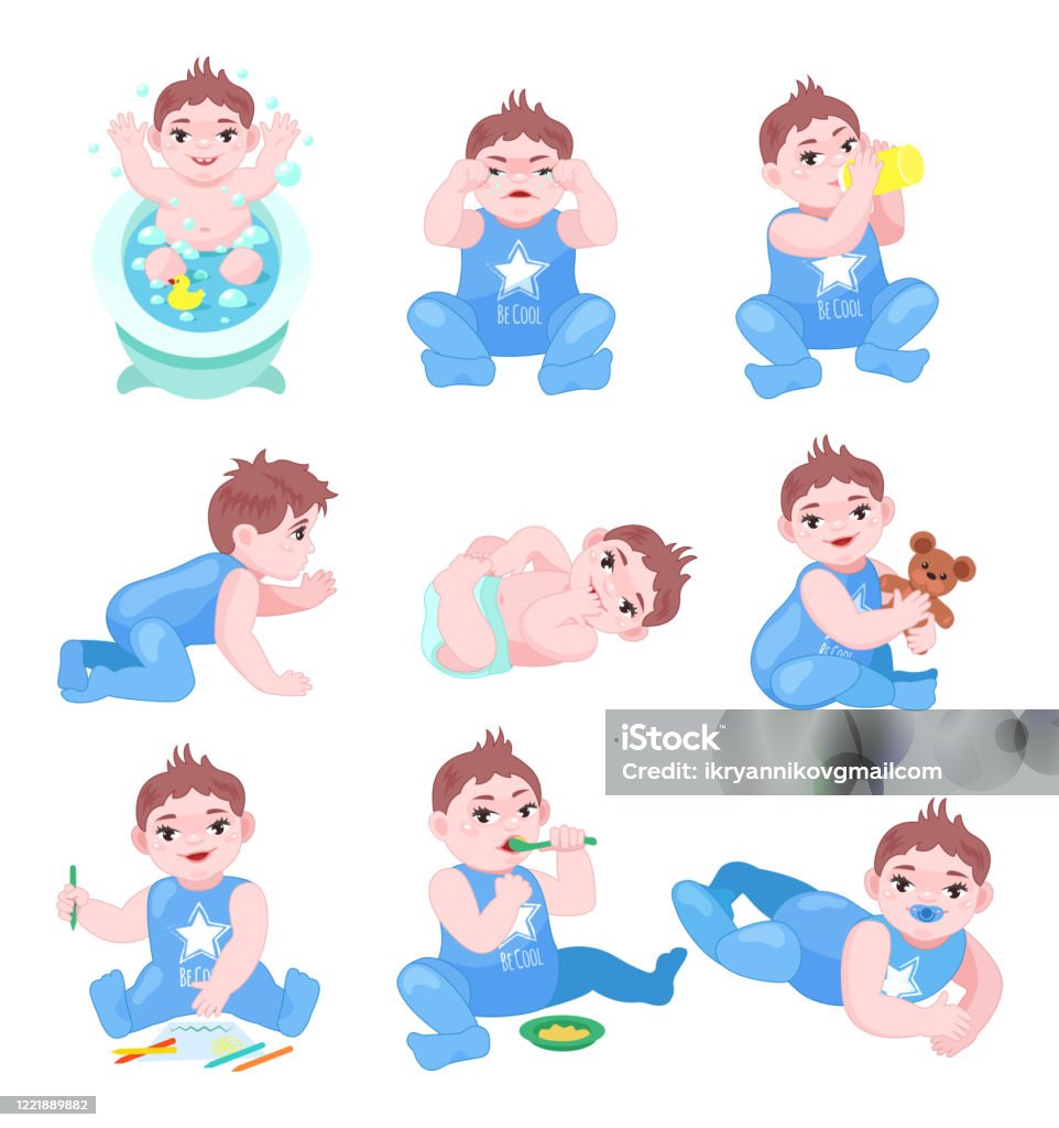 Little Cute Newborn Baby Boy Cartoon Vector Stock Illustration - Download  Image Now - Baby - Human Age, Care, Cartoon - iStock