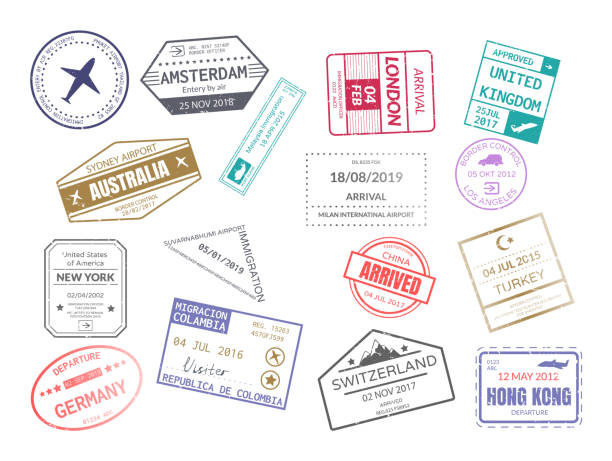 istock Vintage stamp in passport for traveling an open passport. 1221890077