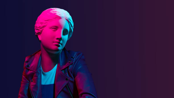 istock Creative concept of neon. Aphrodite statue model 1221891122