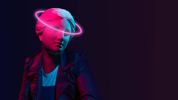 istock Creative concept of neon. Aphrodite statue model 1221891148