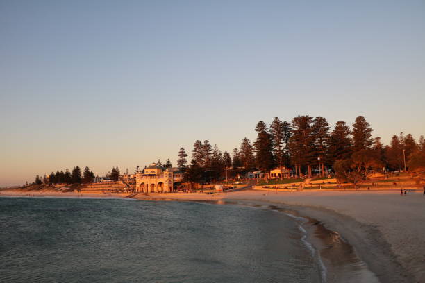 Dusk at Cottesloe Beach in Perth, Australia Oceania Dusk at Cottesloe Beach in Perth, Australia Oceania cottesloe beach stock pictures, royalty-free photos & images